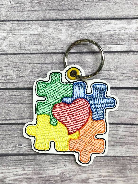 Autism Awareness Sketch Fobs - Digital Embroidery Design