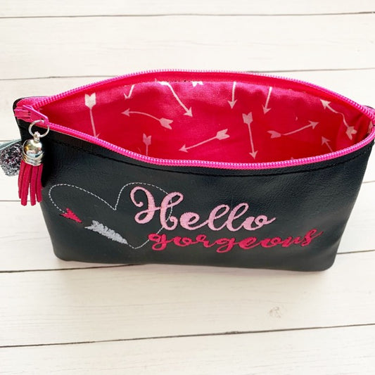 Hello Gorgeous Zipper Bag - 2 sizes - Digital Embroidery Design