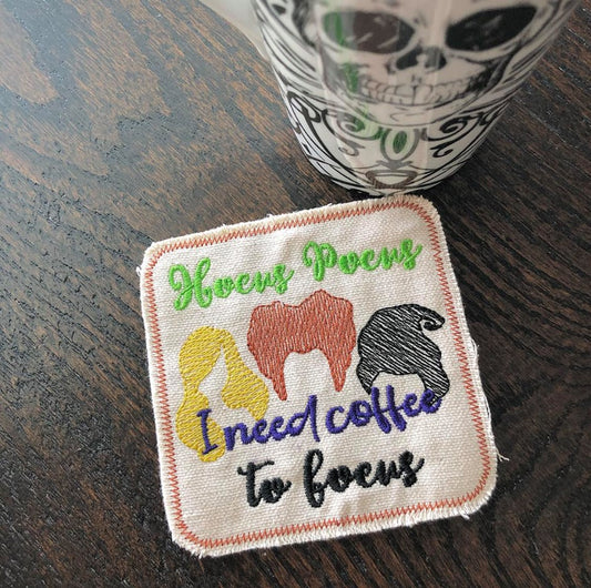 I need coffee to focus Coaster - DIGITAL Embroidery DESIGN
