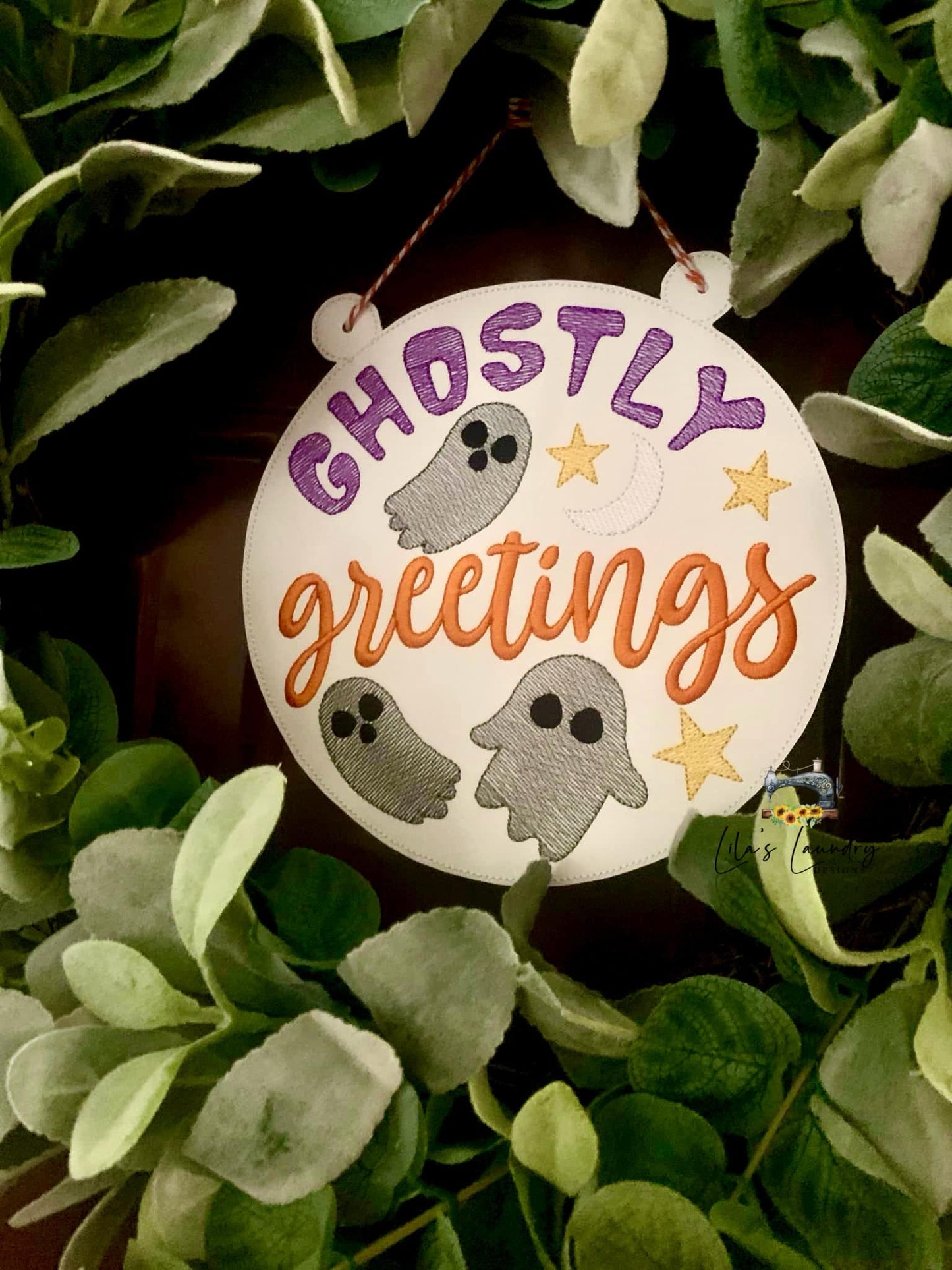 Ghostly Greetings Door Sign - 3 Sizes - Digital Embroidery Design
