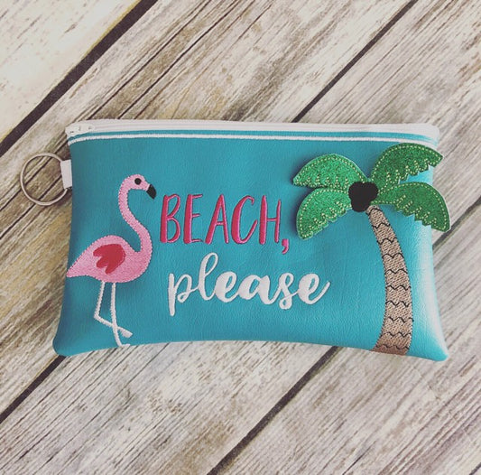 3D Beach, Please Zipper Bag 4x4, 5x7 and 6x10 - Digital Embroidery Design