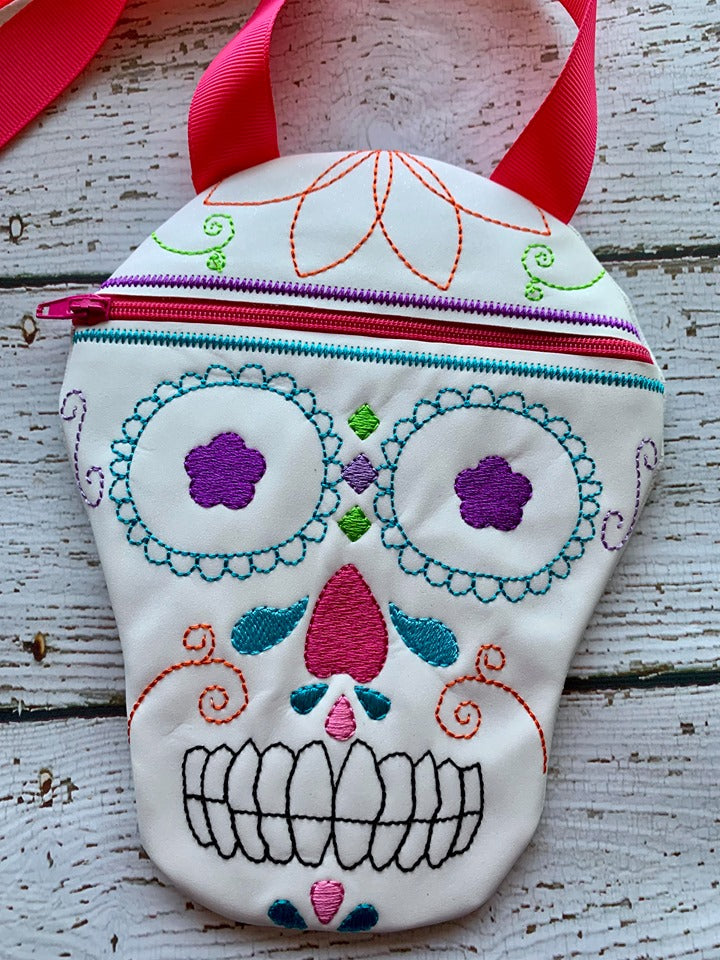 Sugar Skull Zipper Bag - 3 sizes - Digital Embroidery Design