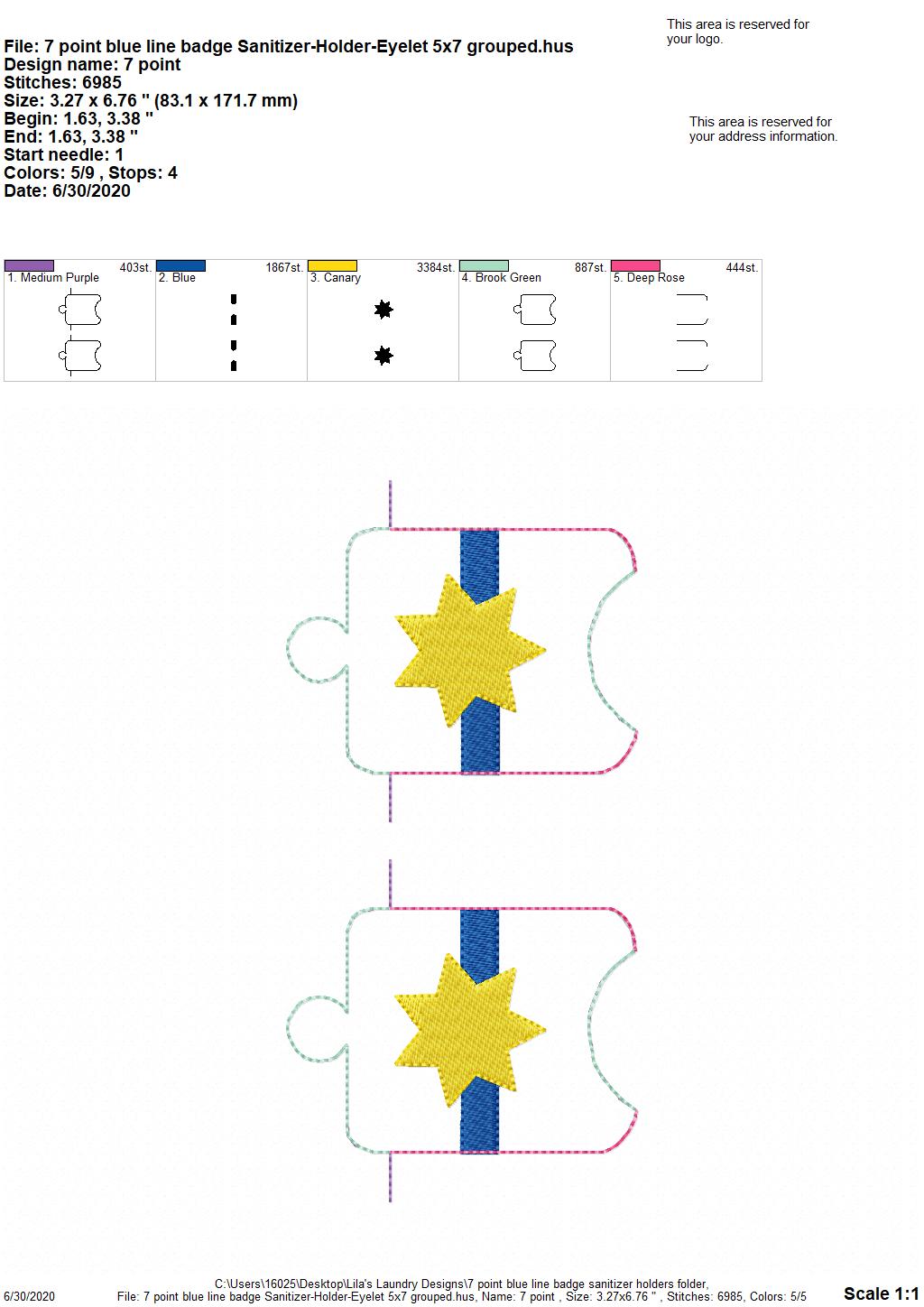 7 Point Blue Line Badge Sanitizer Holders - DIGITAL Embroidery DESIGN