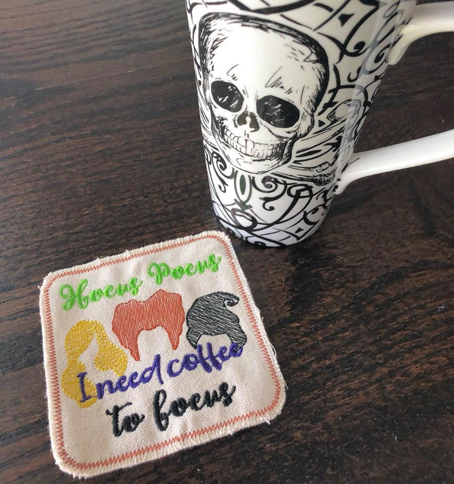 I need coffee to focus Coaster - DIGITAL Embroidery DESIGN