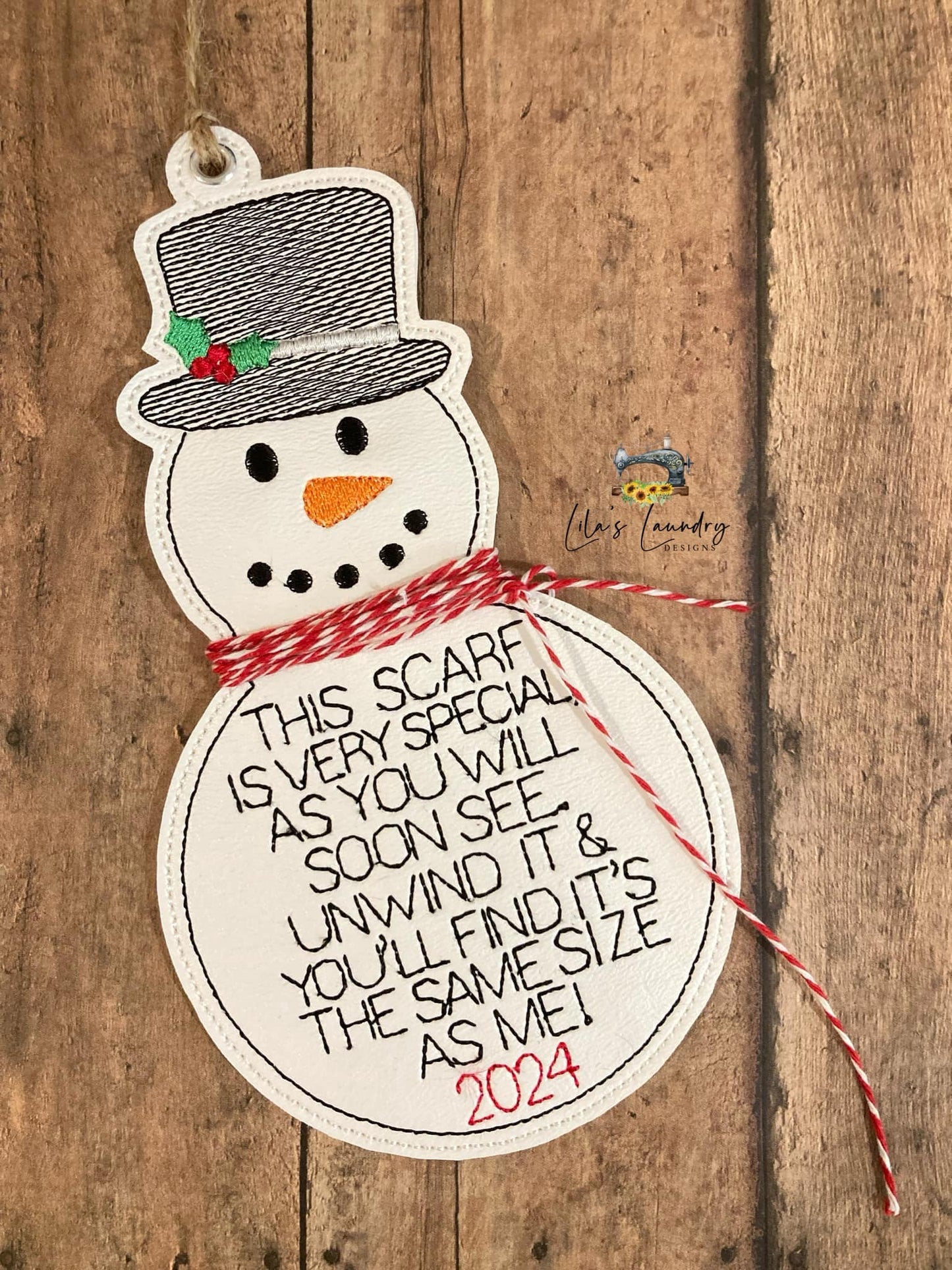 Snowman Scarf Memory Ornament 2 - 2024 - 5x7 - Digital Embroidery Design