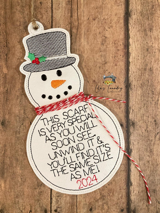 Snowman Scarf Memory Ornament 2 - 2024 - 5x7 - Digital Embroidery Design