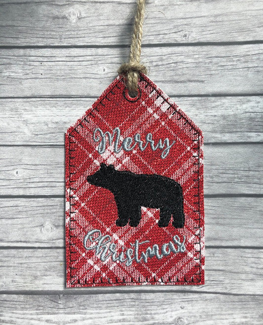 Merry Christmas Bear Gift Tag Feltie - Digital Embroidery Design