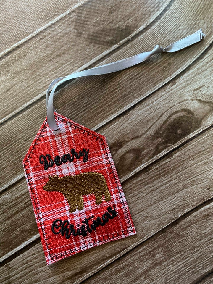 Beary Christmas Gift Tag Feltie - Digital Embroidery Design