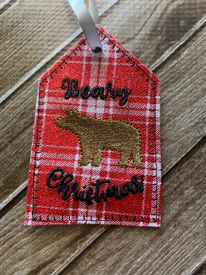Beary Christmas Gift Tag Feltie - Digital Embroidery Design