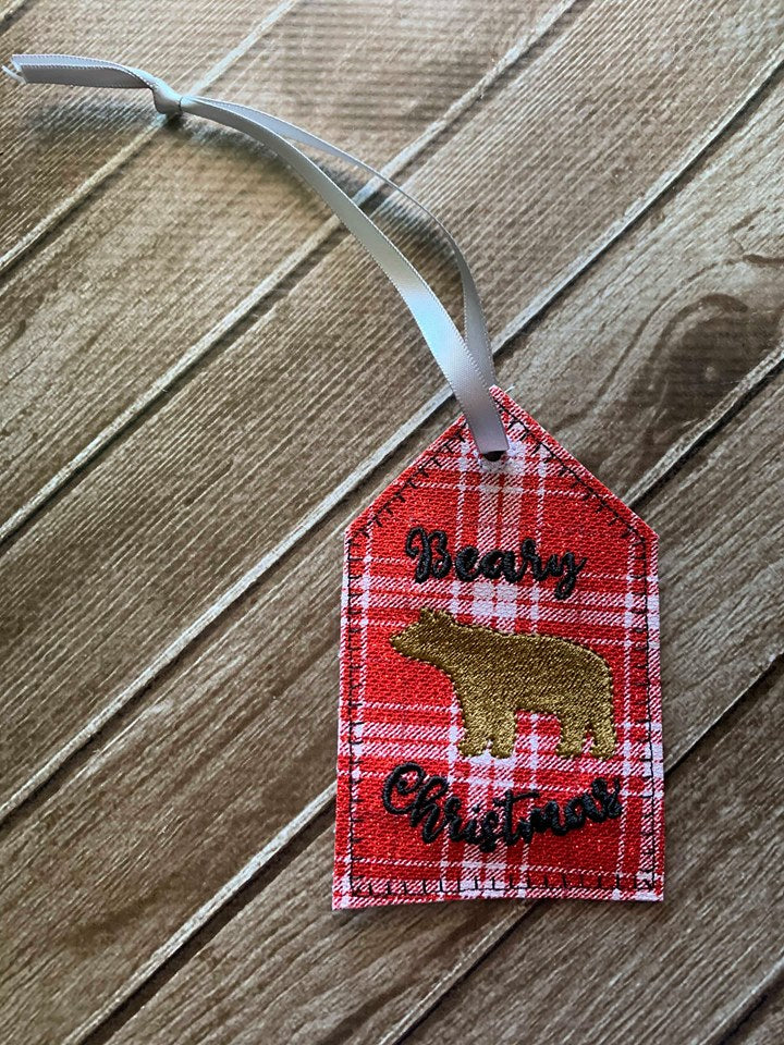 Beary Christmas Gift Tag Feltie - Digital Embroidery Design