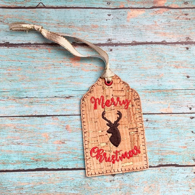 Merry Christmas Deer Gift Tag Feltie - Digital Embroidery Design