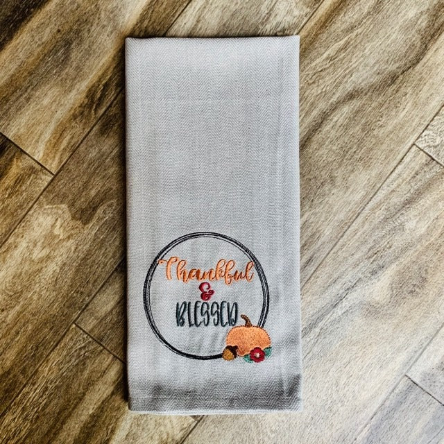 Thankful and Blessed Pumpkin Frame - 2 Sizes - digital embroidery design