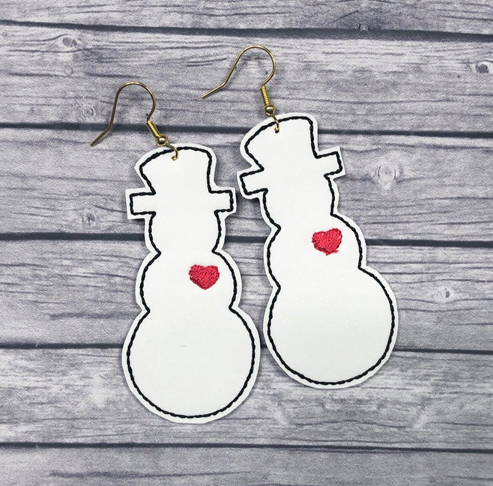Snowman Silhouette Earrings - 3 sizes - Digital Embroidery Design