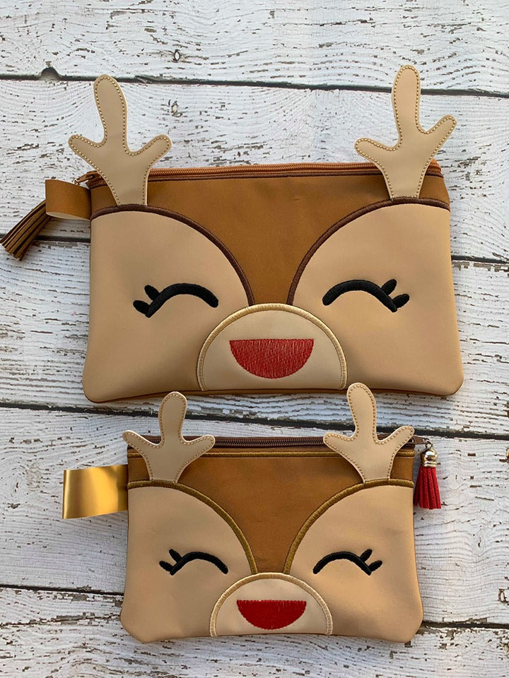 3D Girl Reindeer Zipper Bag - 3 Sizes - Digital Embroidery Design