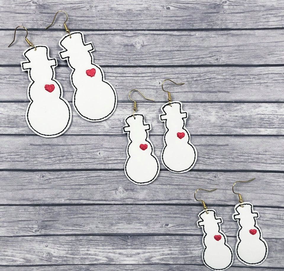 Snowman Silhouette Earrings - 3 sizes - Digital Embroidery Design