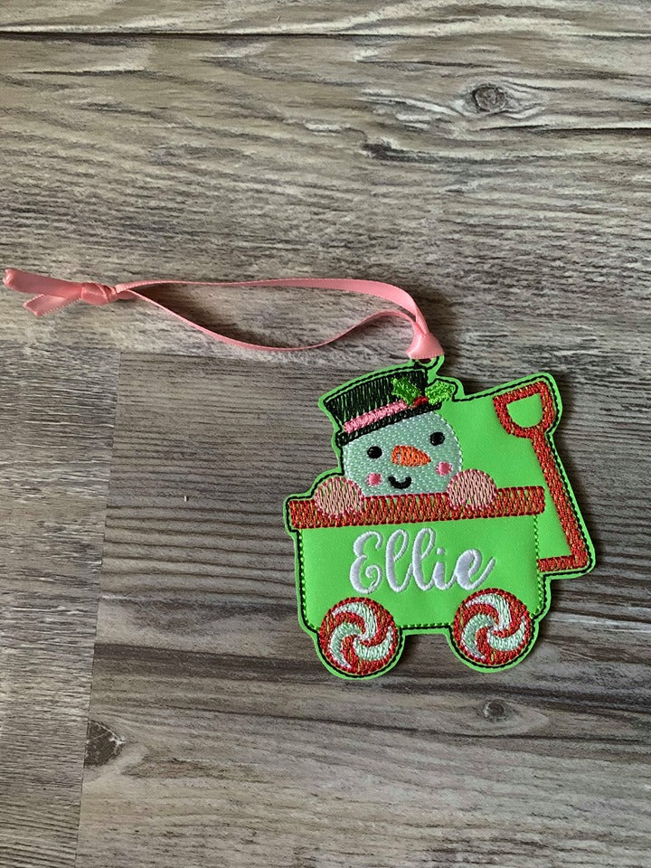 Wagon Snowman Ornament - Digital Embroidery Design