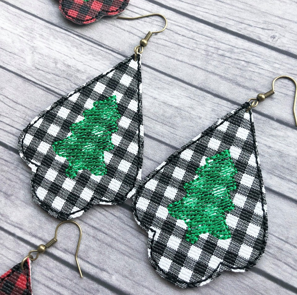 Sketch Tree Ornament Earrings - 2 Styles - 3 sizes - Digital Embroidery Design
