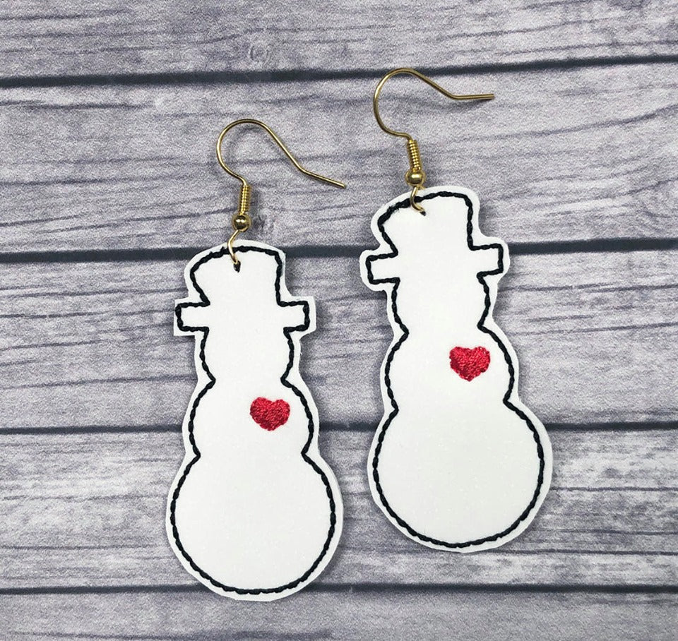 Snowman Silhouette Earrings - 3 sizes - Digital Embroidery Design