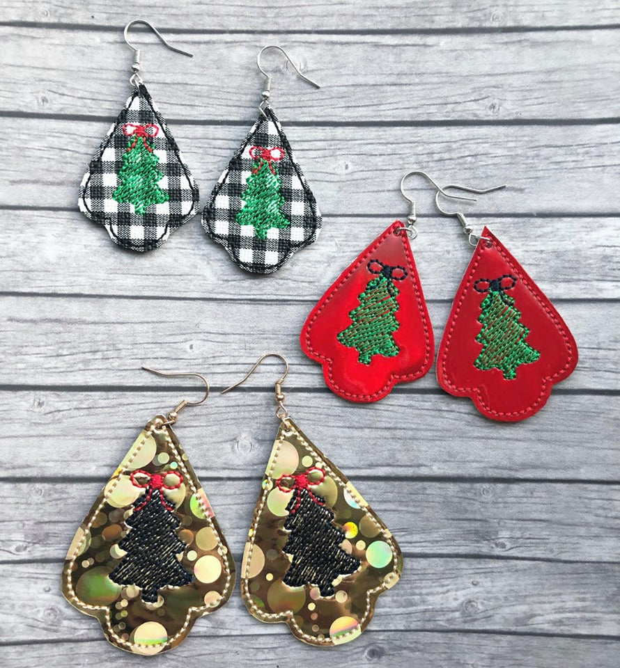 Sketch Tree Ornament Earrings - 2 Styles - 3 sizes - Digital Embroidery Design
