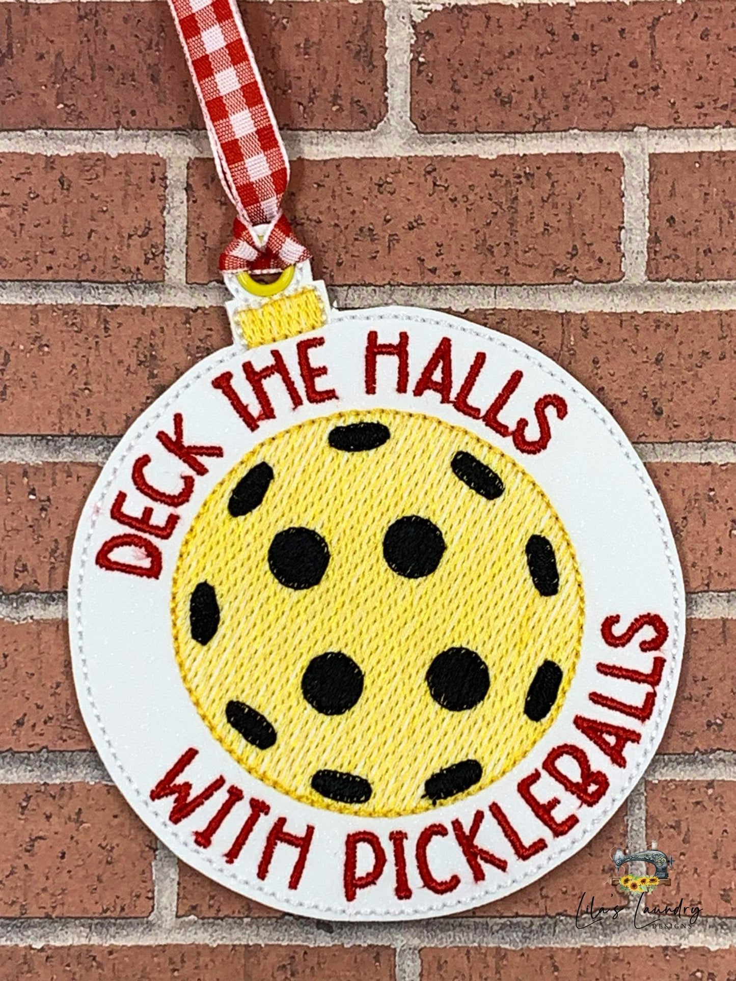 Deck the halls with pickleballs ornament - digital embroidery design