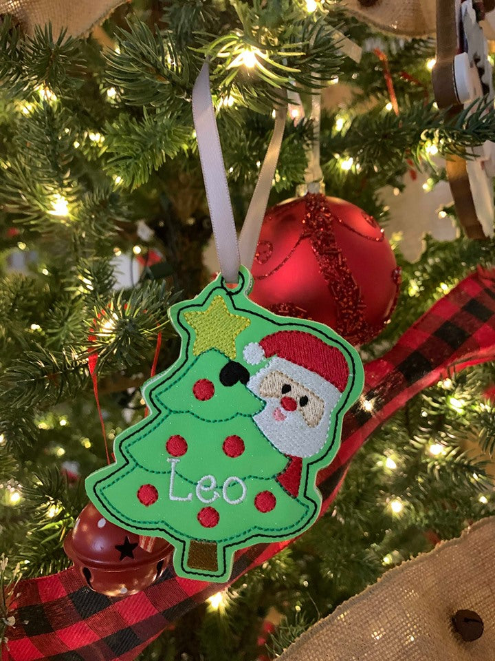 Peeking Santa Ornament 4x4 and 5x7 grouped - Digital Embroidery Design