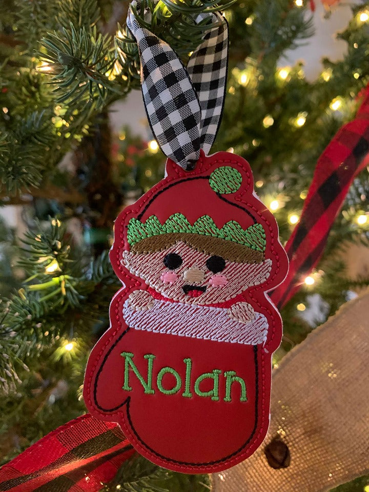 Elf in Stocking Ornament 4x4 and 5x7 grouped - Digital Embroidery Design