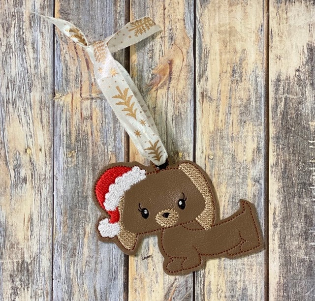 Santa Puppy Ornament - Digital Embroidery Design
