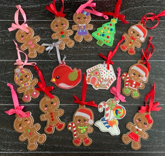 Gingerbread Family Ornament Set - Digital Embroidery Design