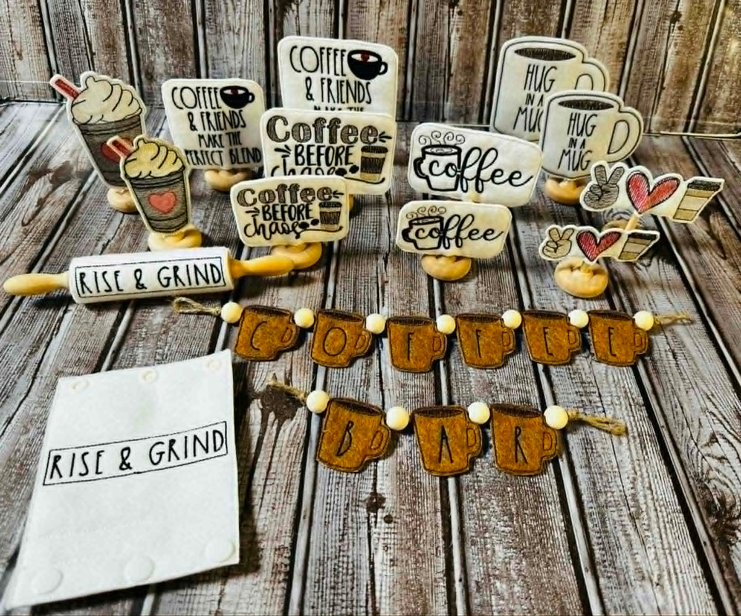 Coffee Tiered Tray Set – 4 x 4 Friendly – DIGITAL Embroidery Design