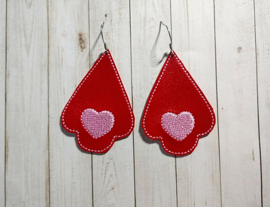 Heart Tear Drop Earrings - 3 sizes - Digital Embroidery Design