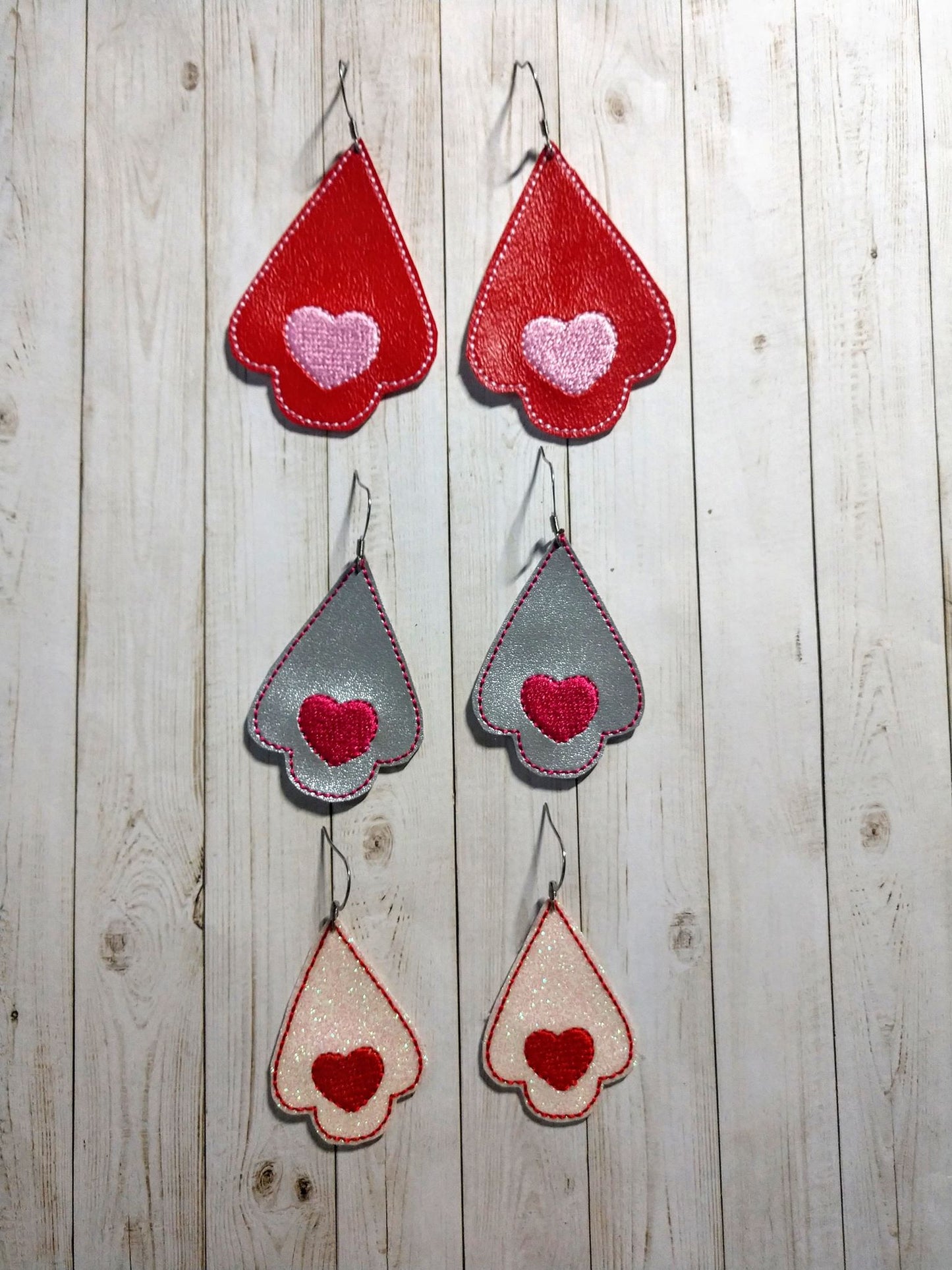 Heart Tear Drop Earrings - 3 sizes - Digital Embroidery Design