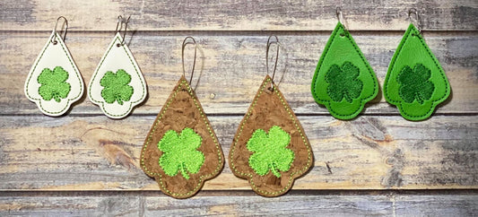 Shamrock Tear Drop Earrings - 3 sizes - Digital Embroidery Design