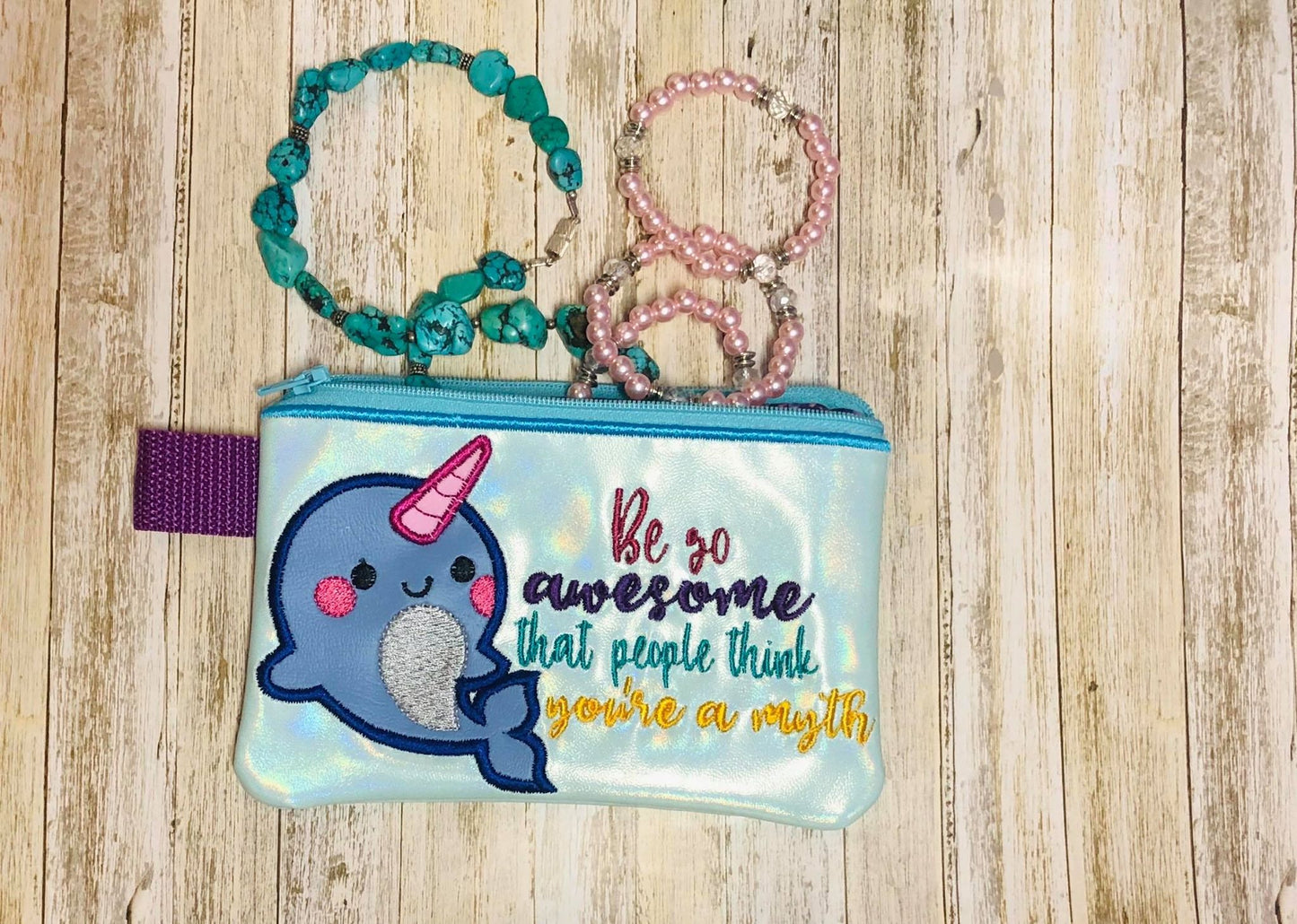 Be so awesome narwhal Zipper Bag - 2 sizes - Digital Embroidery Design