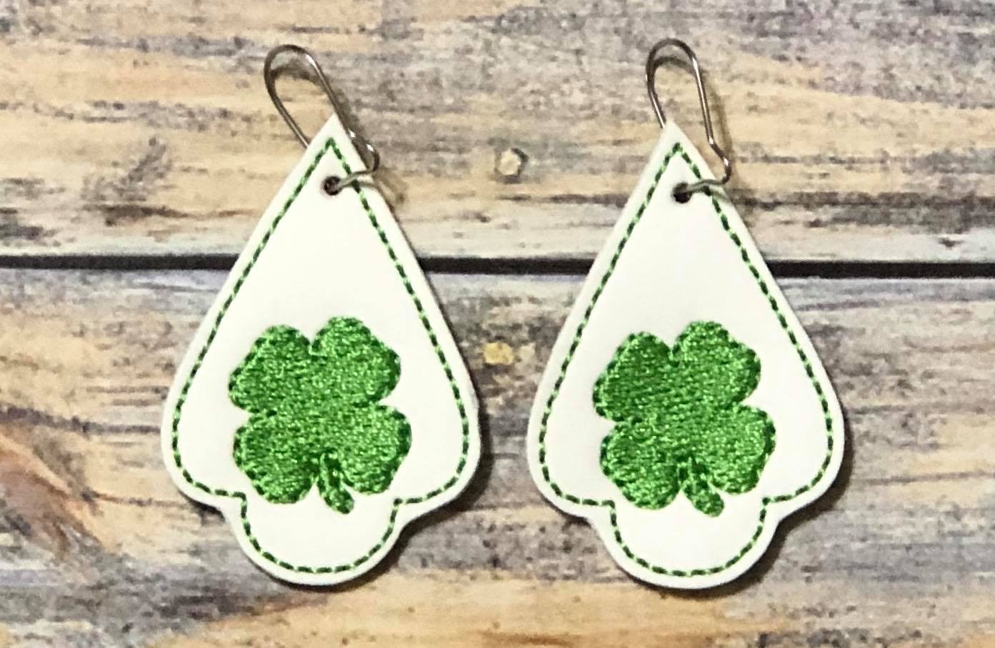 Shamrock Tear Drop Earrings - 3 sizes - Digital Embroidery Design