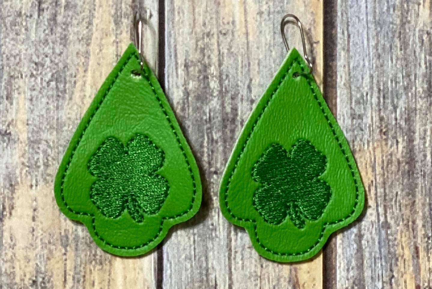 Shamrock Tear Drop Earrings - 3 sizes - Digital Embroidery Design