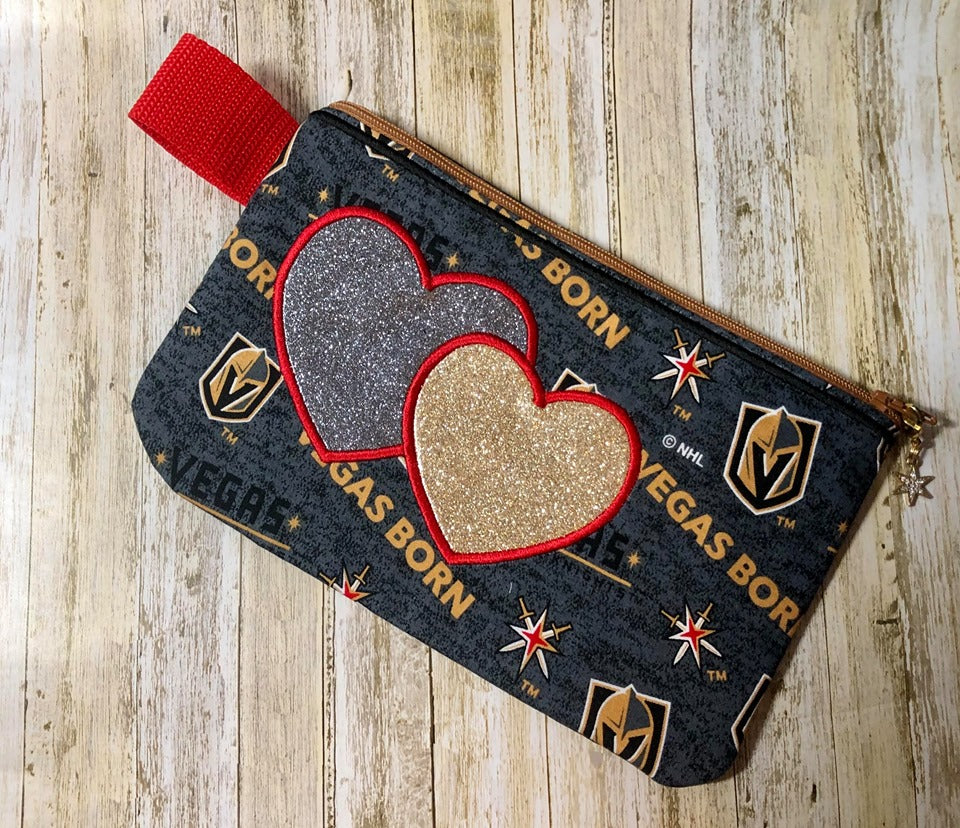 Double Heart Applique Zipper Bag - 3 sizes - Digital Embroidery Design