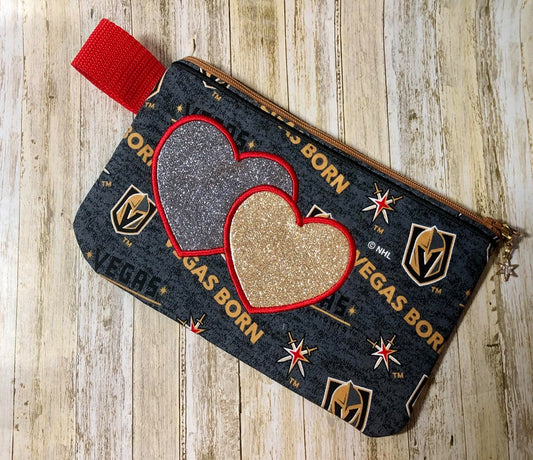 Double Heart Applique Zipper Bag - 3 sizes - Digital Embroidery Design