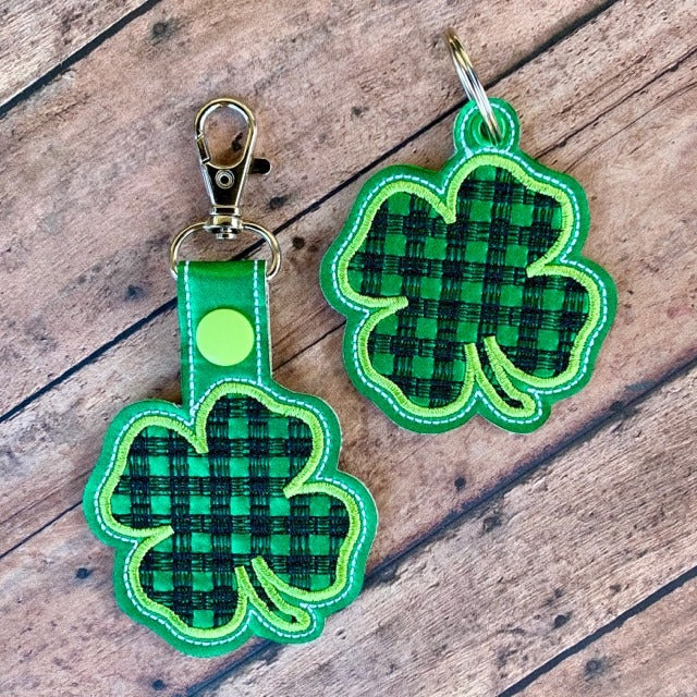 Plaid 4 Leaf Clover Fobs -  DIGITAL Embroidery DESIGN