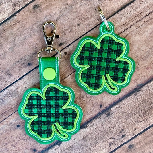 Plaid 4 Leaf Clover Fobs -  DIGITAL Embroidery DESIGN