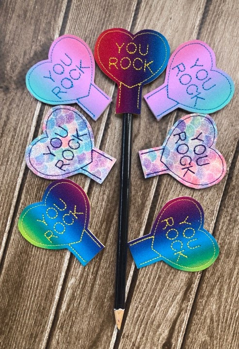 You Rock Heart Pencil Toppers - DIGITAL Embroidery DESIGN