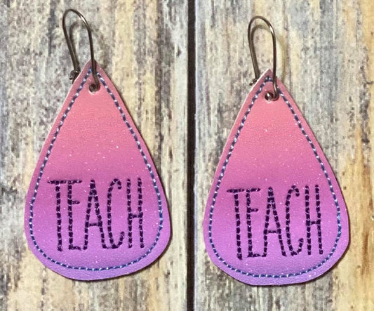 Teach Tear Drop Earrings - 3 sizes - Digital Embroidery Design