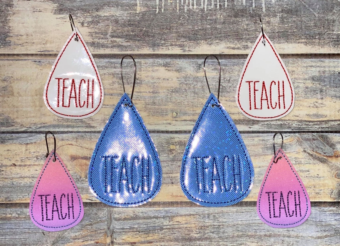 Teach Tear Drop Earrings - 3 sizes - Digital Embroidery Design