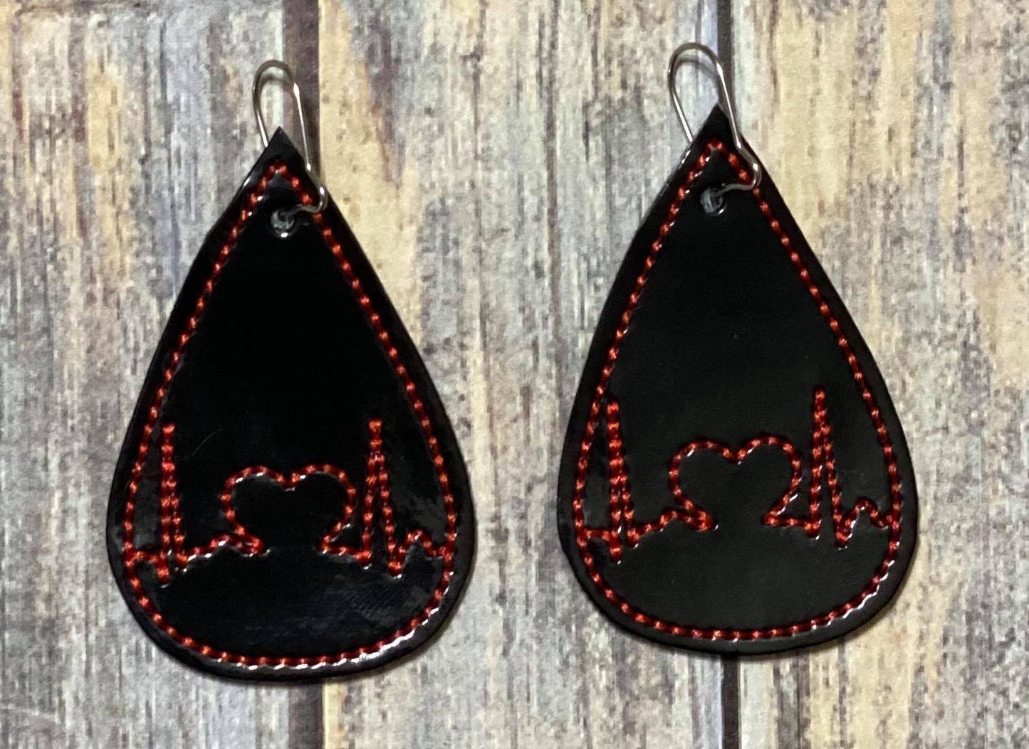 Heart EKG Tear Drop Earrings - 3 sizes - Digital Embroidery Design