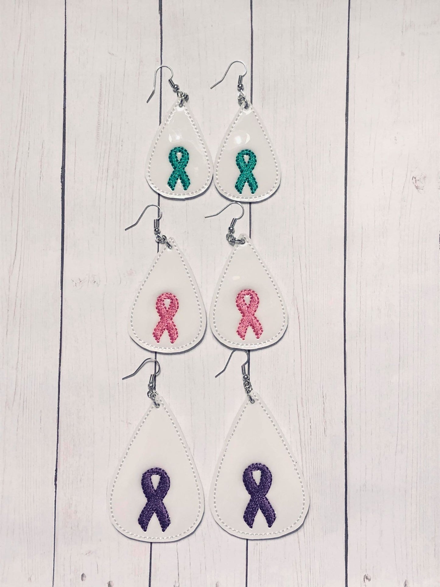 Awareness Ribbon Tear Drop Earrings - 3 sizes - 4x4 and 5x7 Grouped- Digital Embroidery Design