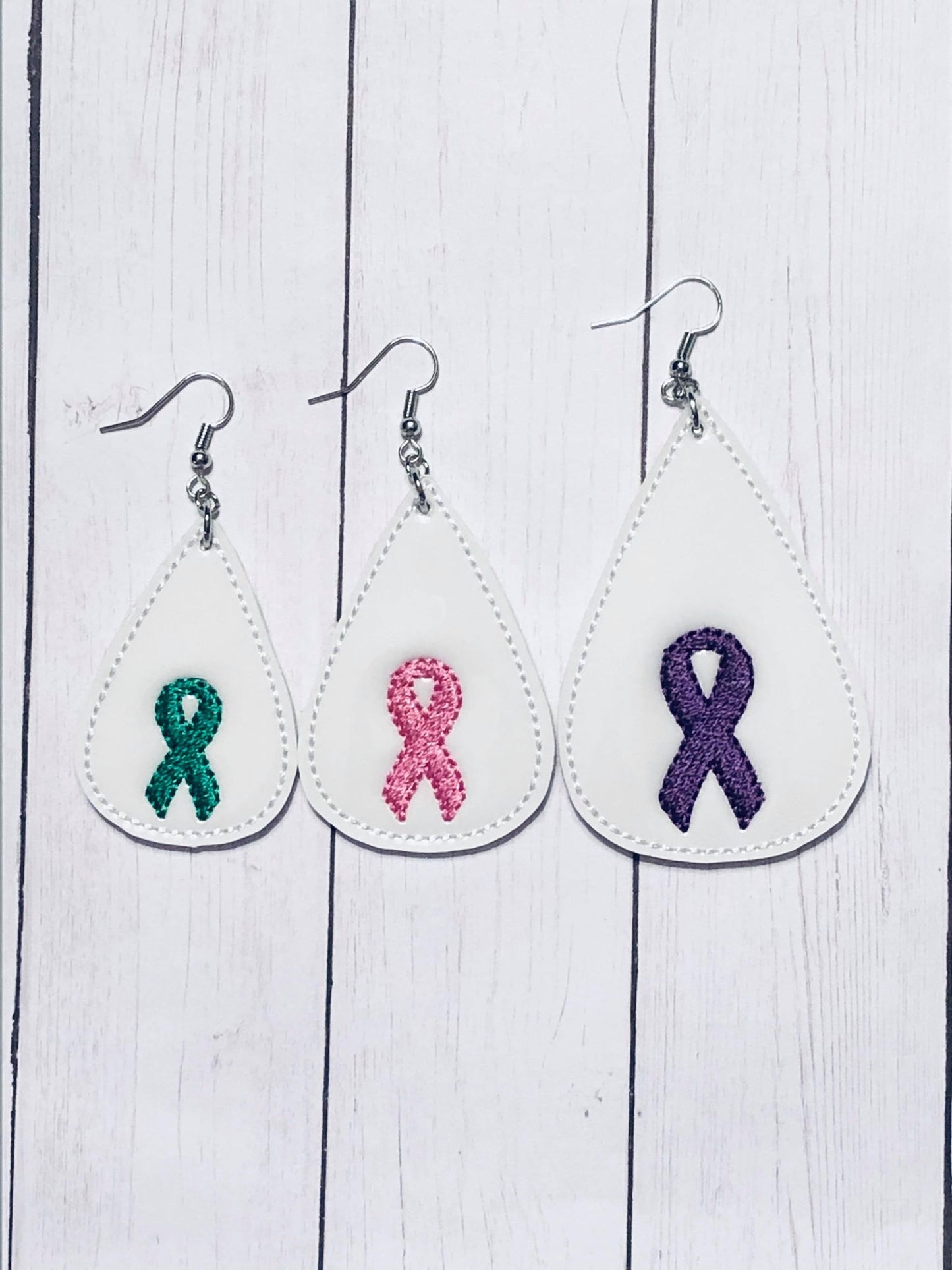 Awareness Ribbon Tear Drop Earrings - 3 sizes - 4x4 and 5x7 Grouped- Digital Embroidery Design