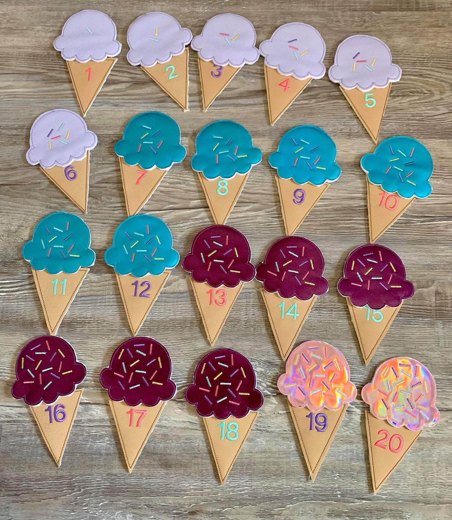 Ice Cream Cone Number Set with zipper bag - Digital Embroidery Design
