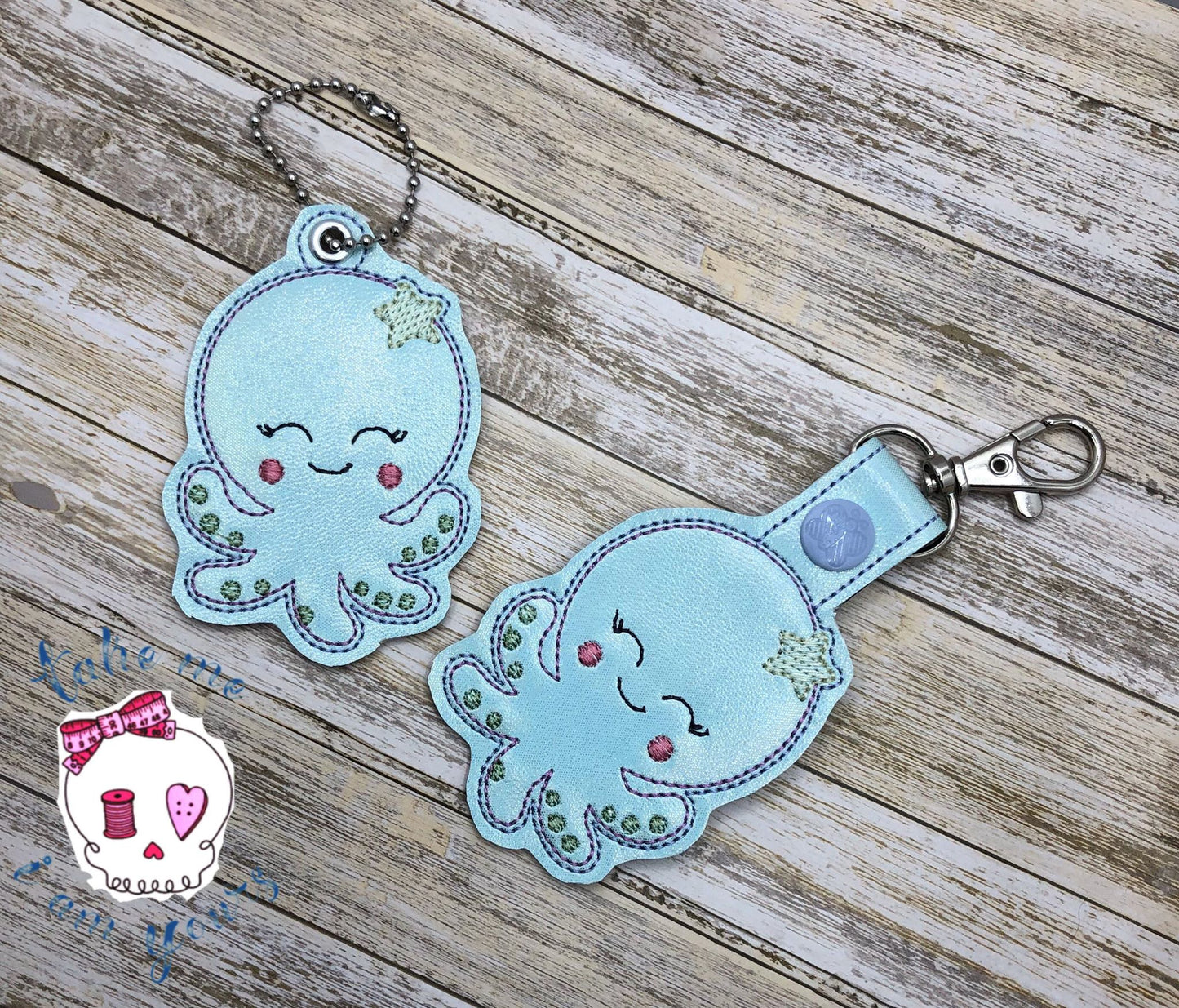Octopus Tab and eyelet Fobs - DIGITAL Embroidery DESIGN