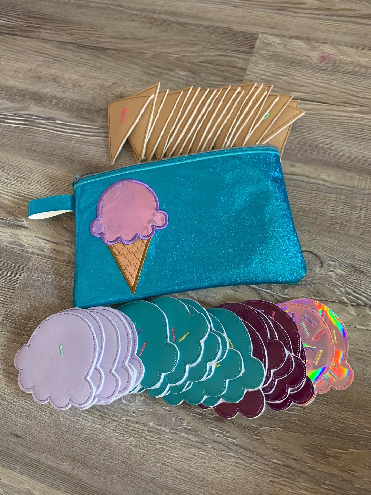 Ice Cream Cone Number Set with zipper bag - Digital Embroidery Design