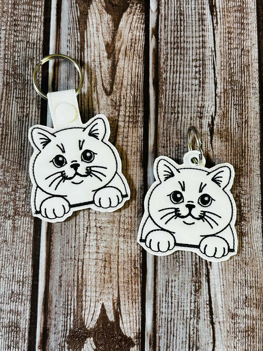 British Shorthair Cat Key Fobs - 2 Styles - DIGITAL Embroidery DESIGN