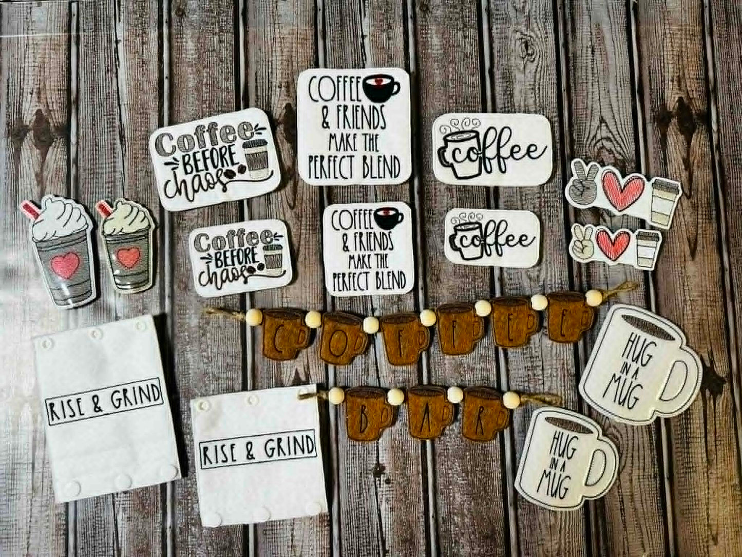 Coffee Tiered Tray Set – 4 x 4 Friendly – DIGITAL Embroidery Design